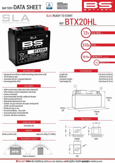 NEVADA 750 (2009 - 2013) btx20hl sla battery | BS BATTERY