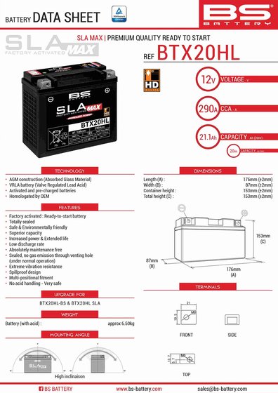 NEVADA 750 (1989 - 2015) btx20hl sla max battery | BS BATTERY