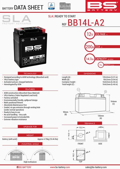 V7 CAFE CLASSIC (2009 - 2012) 12v sla battery | BS BATTERY